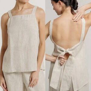 Beige linen Tie Back Tank.